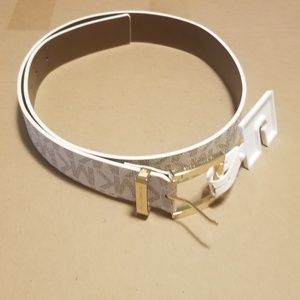 Michael Kors Cream & Brown Monogram Medium Belt